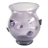 Amethyst Blown Murano Glass Vase with Bugne in the Style of Zecchin