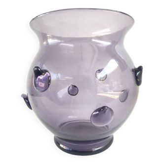 Amethyst Blown Murano Glass Vase with Bugne in the Style of Zecchin