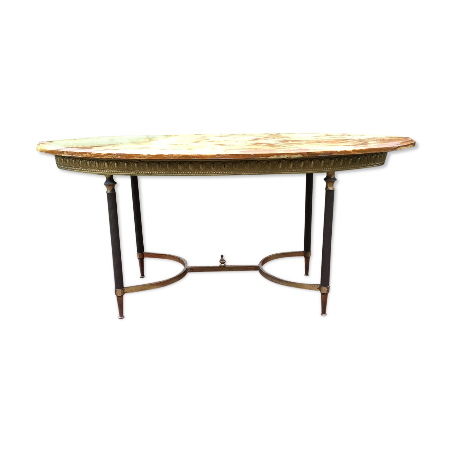 Vintage brass coffee table and oval alabaster top.