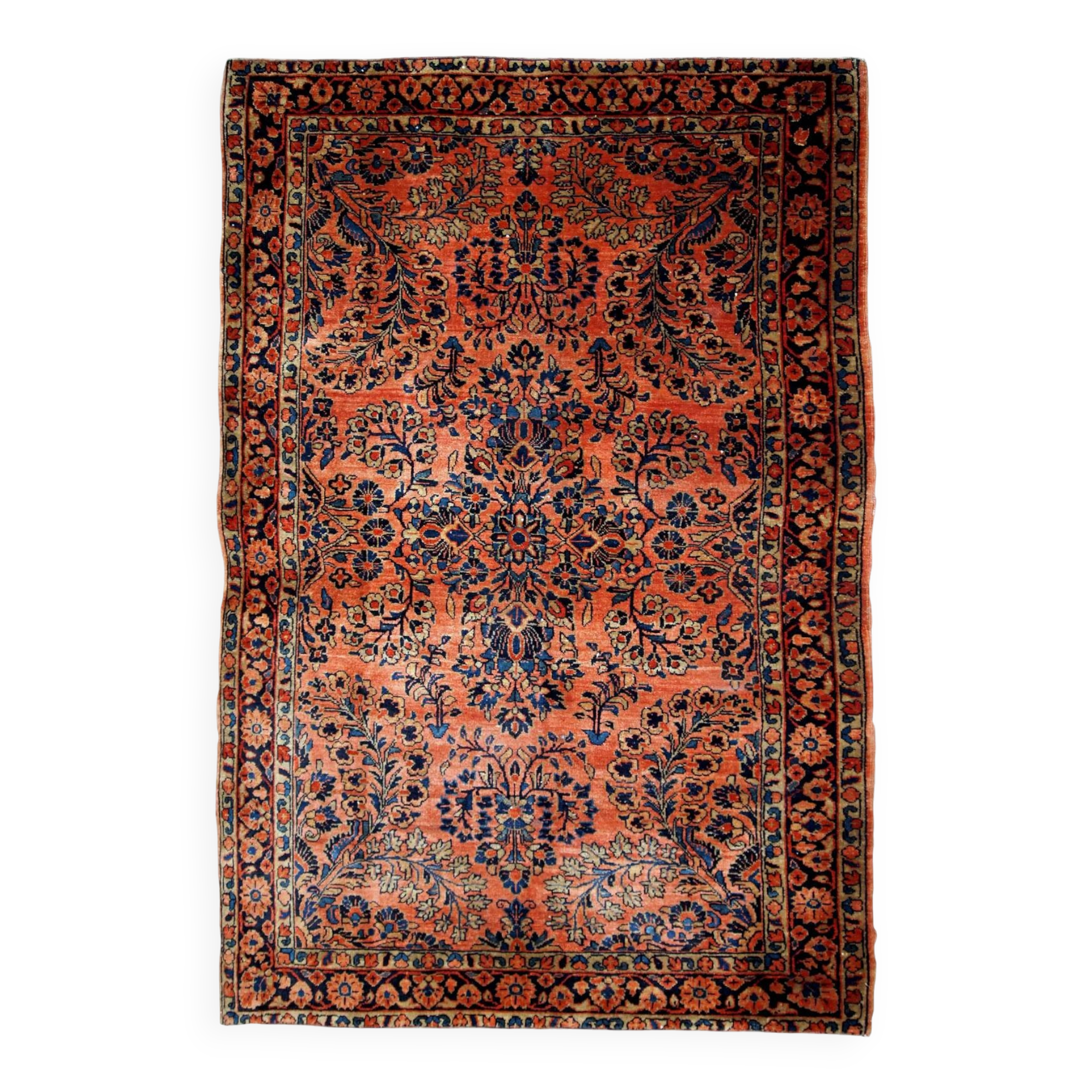 Handmade antique Persian Sarouk rug 3.2' x 5.3' (97cm x 161cm) 1920s - 1B674