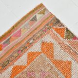 Tapis couloir kilim vintage , Orange, rose et beige boho pastel, 98x332 Cm