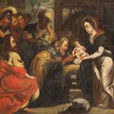 Tableau religieux Adoration des Mages du XVIIIe siècle