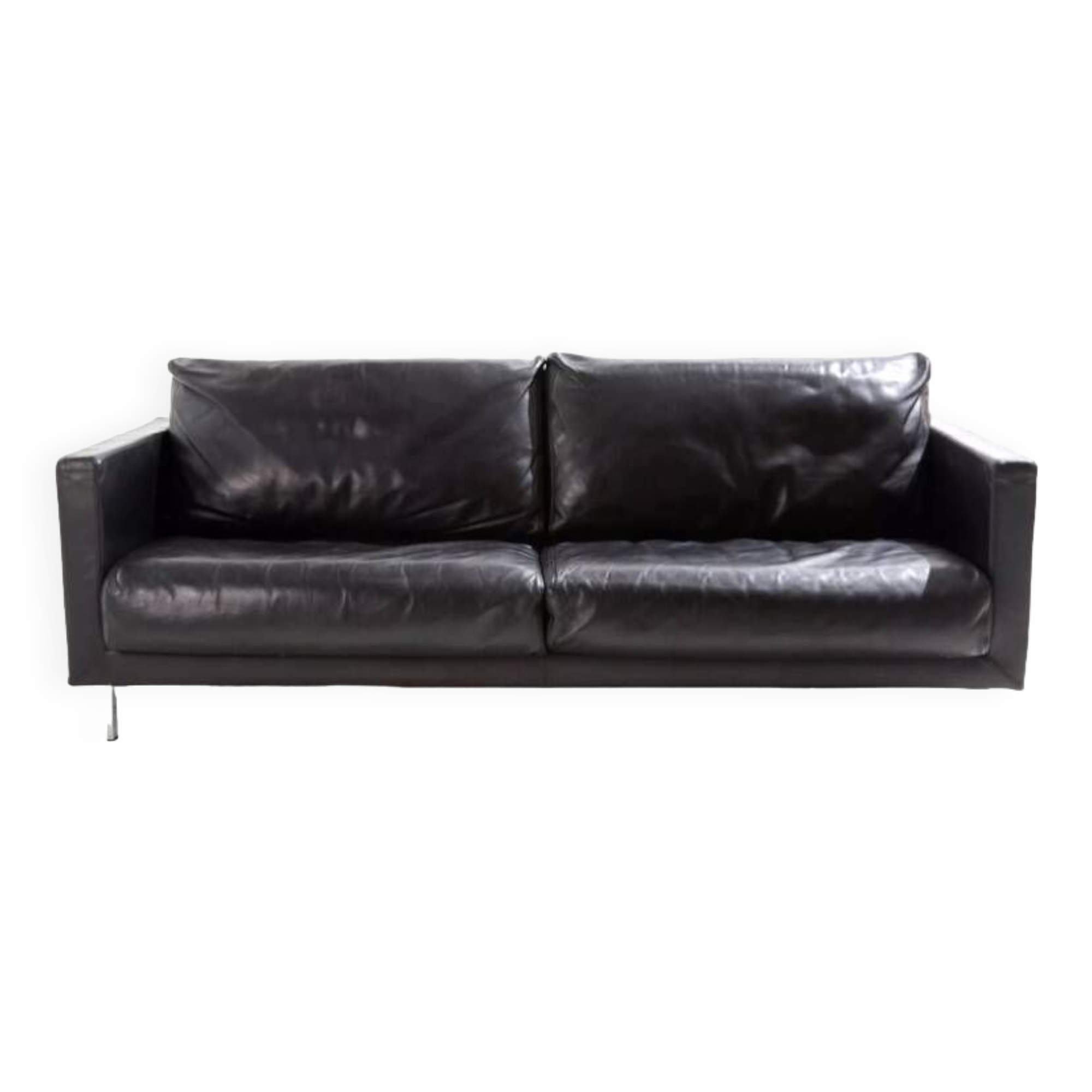 2-seater black leather sofa