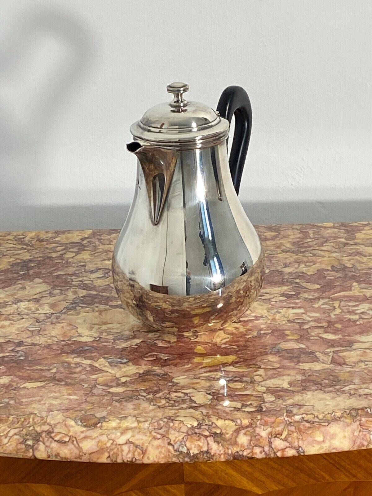 Saint Hilaire teapot in silver-plated metal, with a blackened handle.
