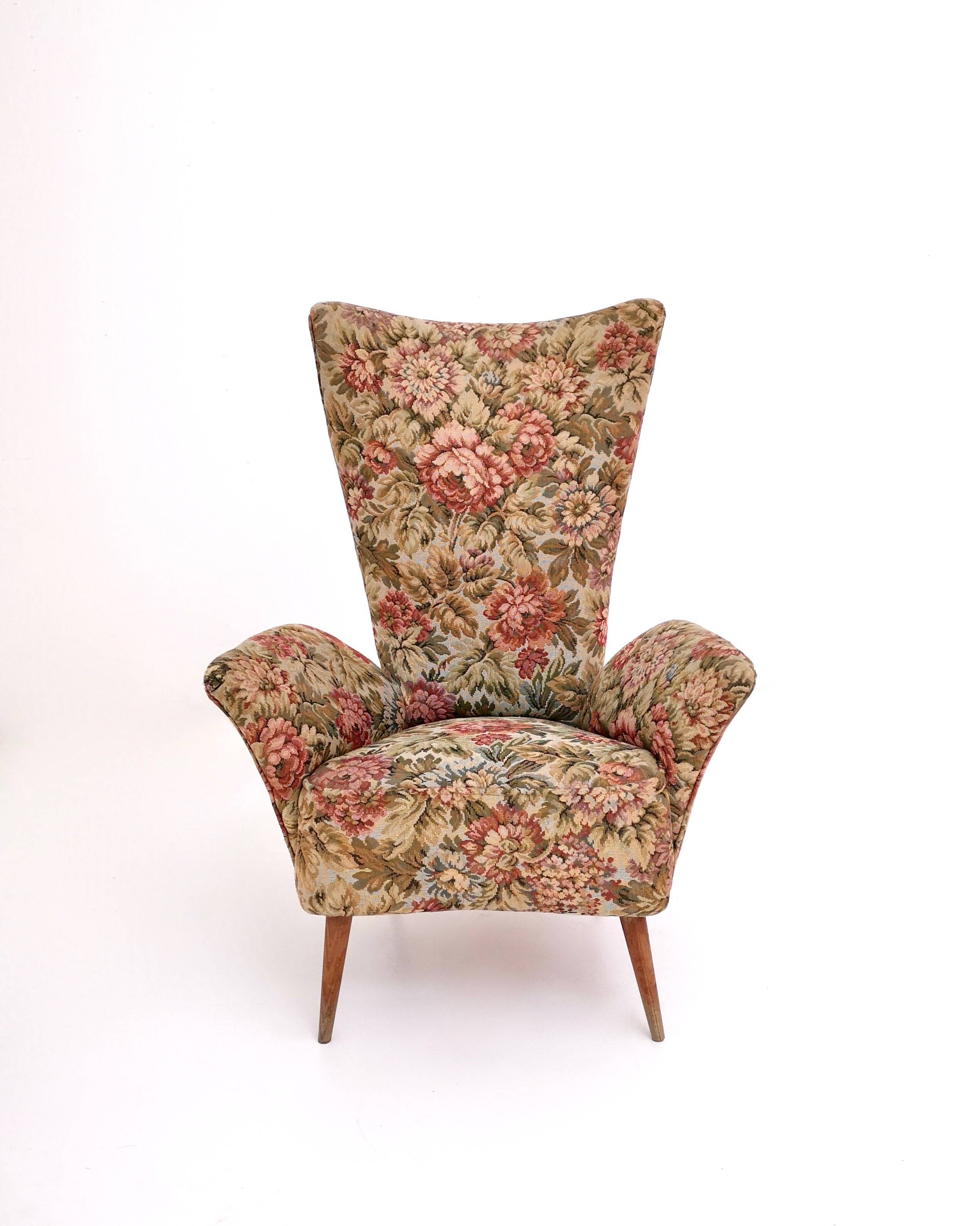 Vintage Floral Fabric Children Armchair with Wooden Legs, Italy