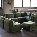 8-piece modular sofa in green velvet, Germany, 1970s