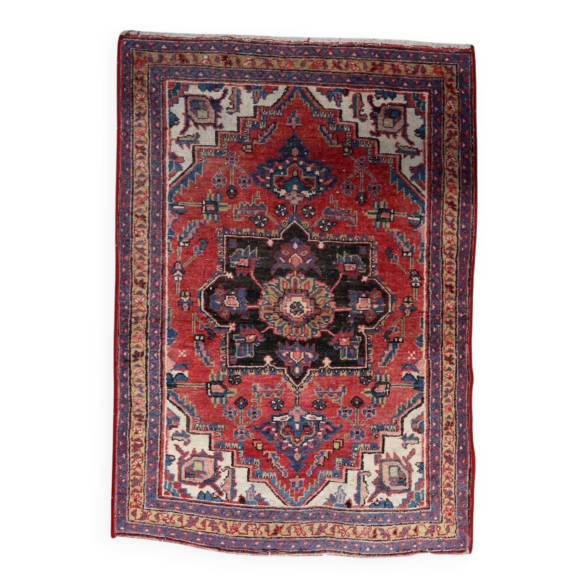 Antique persian heriz rug wool handmade 91cm x 132cm - circa 1920 (1c1202)