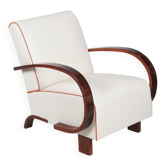 Fauteuil Art Déco en noyer et cuir, tchèque, années 1930