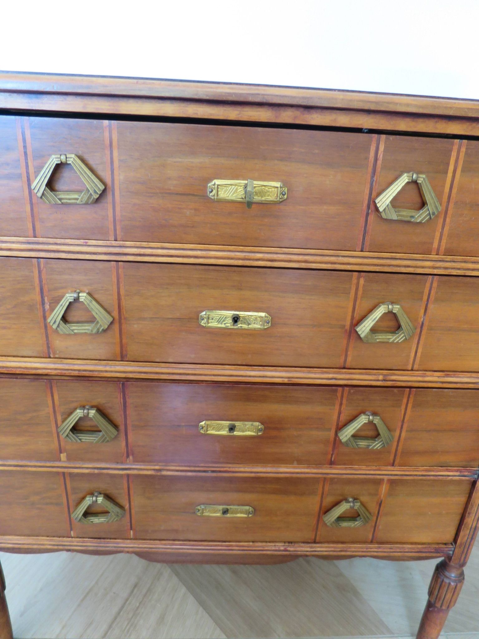 Art Deco chest of drawers - 4 drawers - locks - checkered wood veneer top - 50s