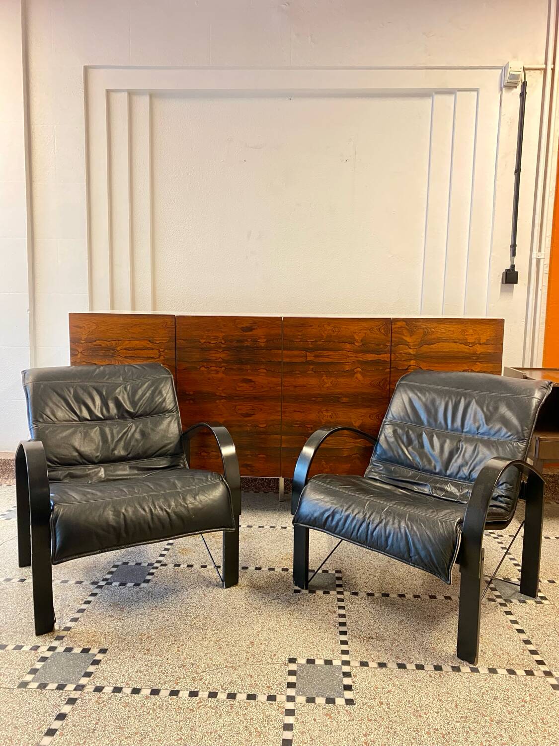 Pair of "Polhem" armchairs in leather by Tord Björklund for Ikea 1980.