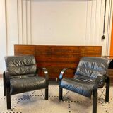 Pair of "Polhem" armchairs in leather by Tord Björklund for Ikea 1980.