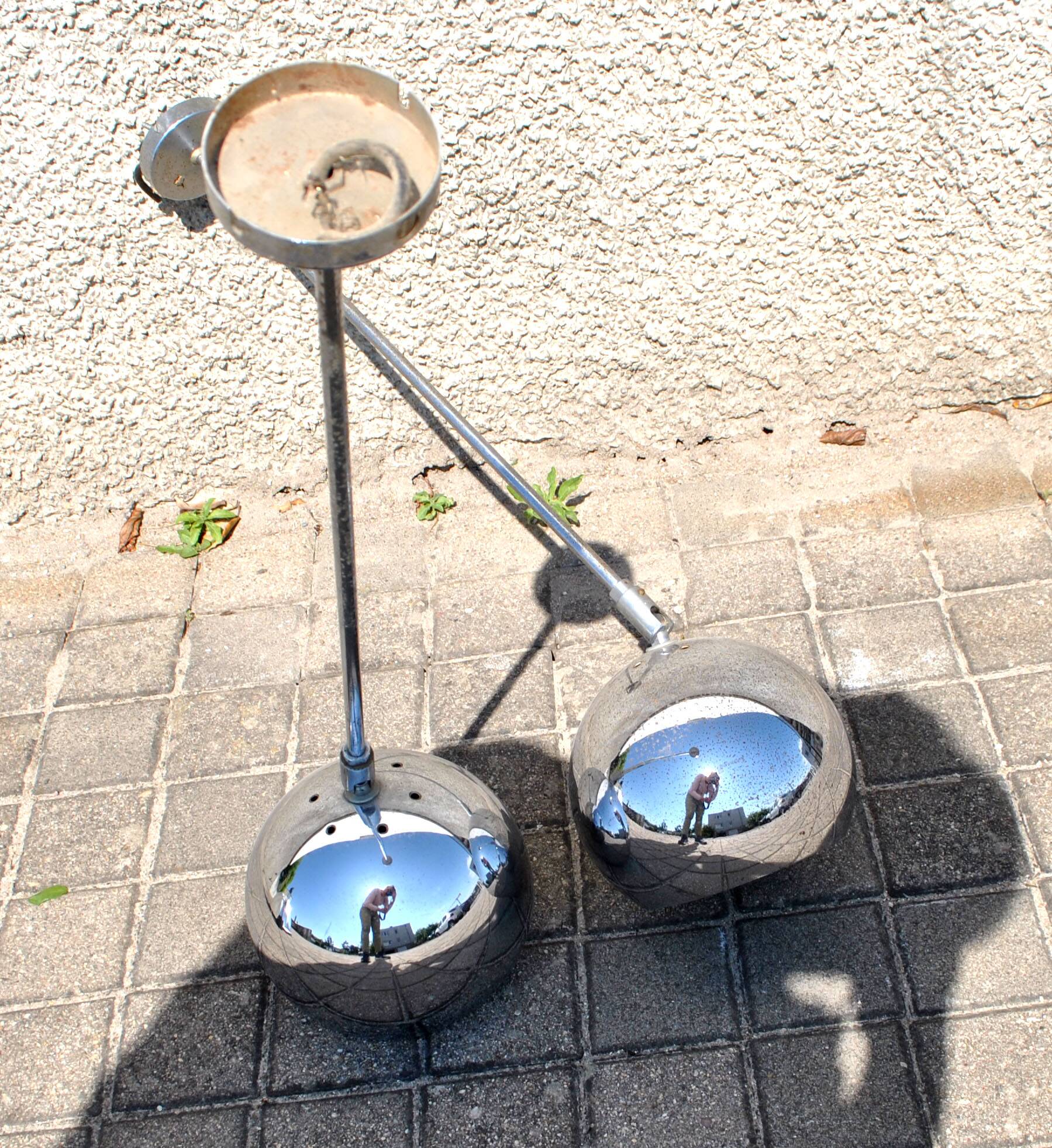 Set of 2 design ball lamps in chromed metal industrial pendant lights 1970