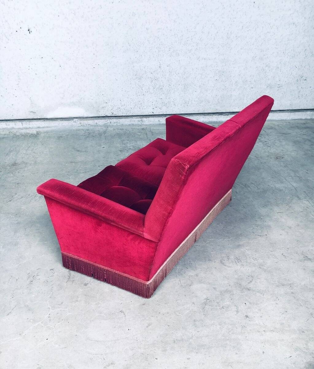 Hollywood Regency Style Fuchsia Velvet 2-Seat Sofa with Fringe, 1960s