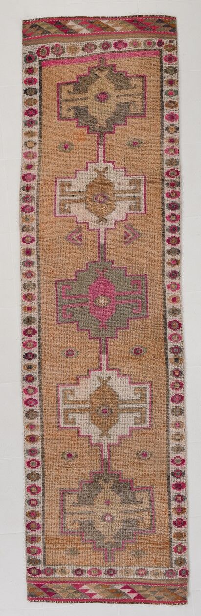 Neutral color handmade runner rug 317x87cm