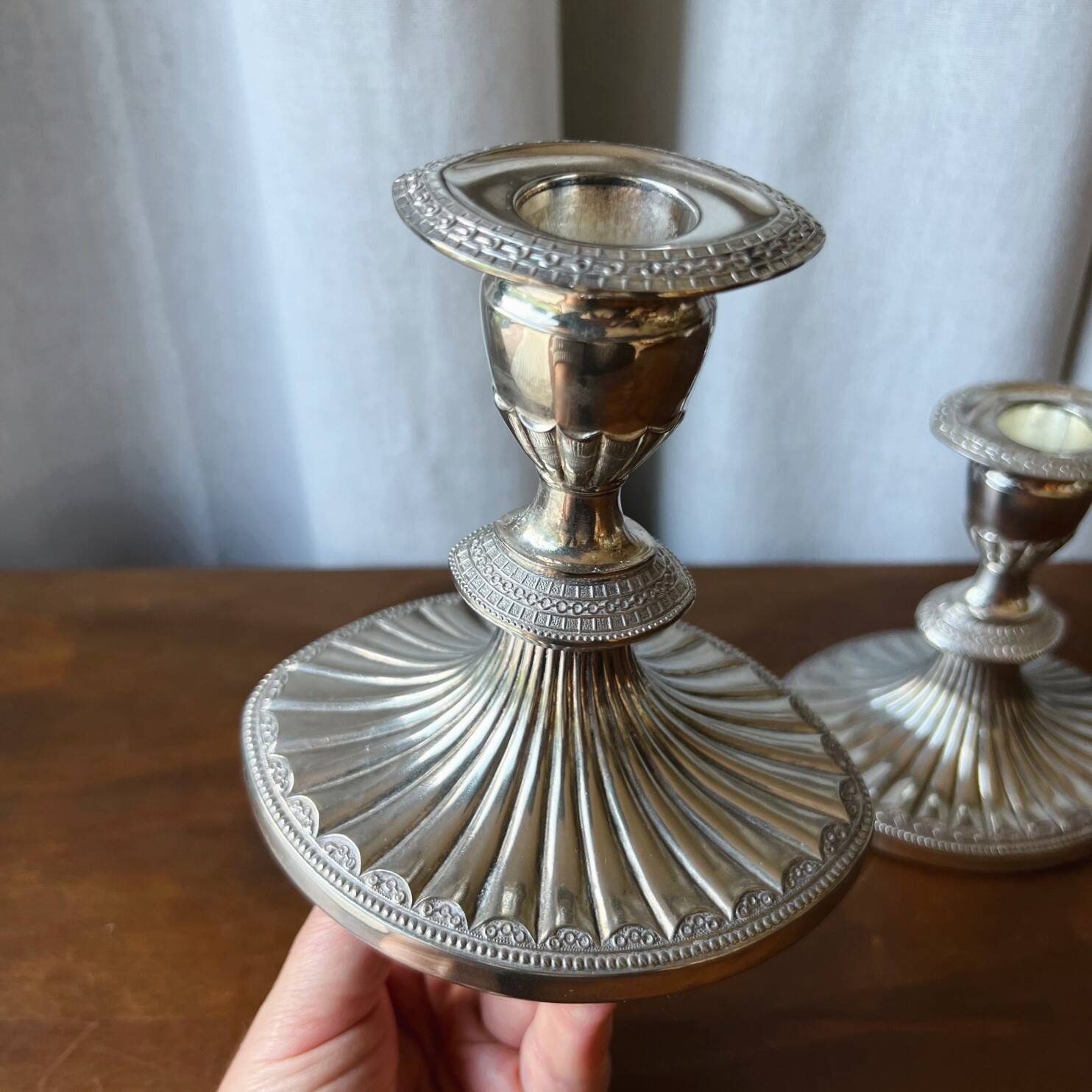 English silver plated candlestick duo "Falstaff"