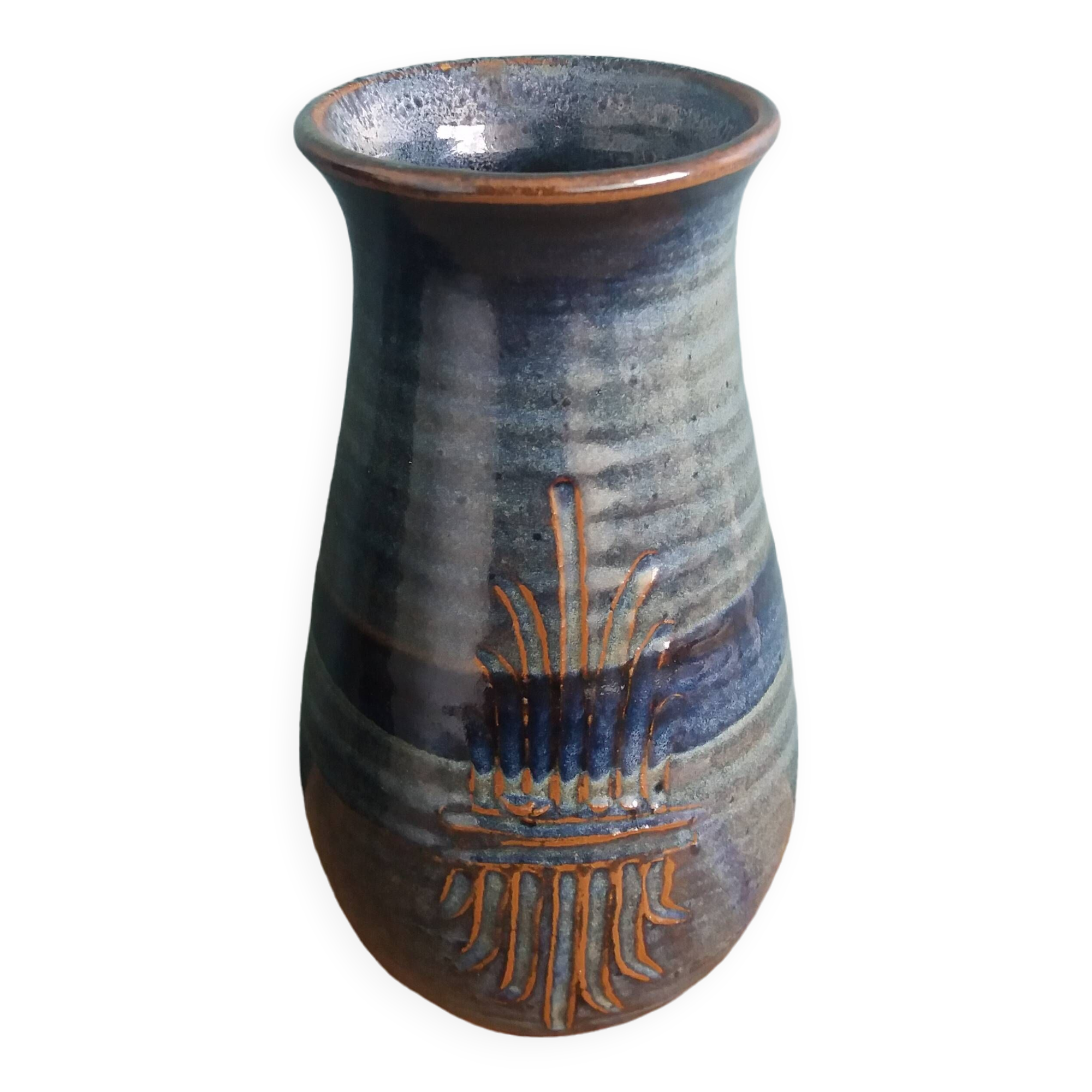 Handcrafted stoneware vase signed Parabis Béarn