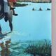 River crossing on horseback, on a sign by Campana.