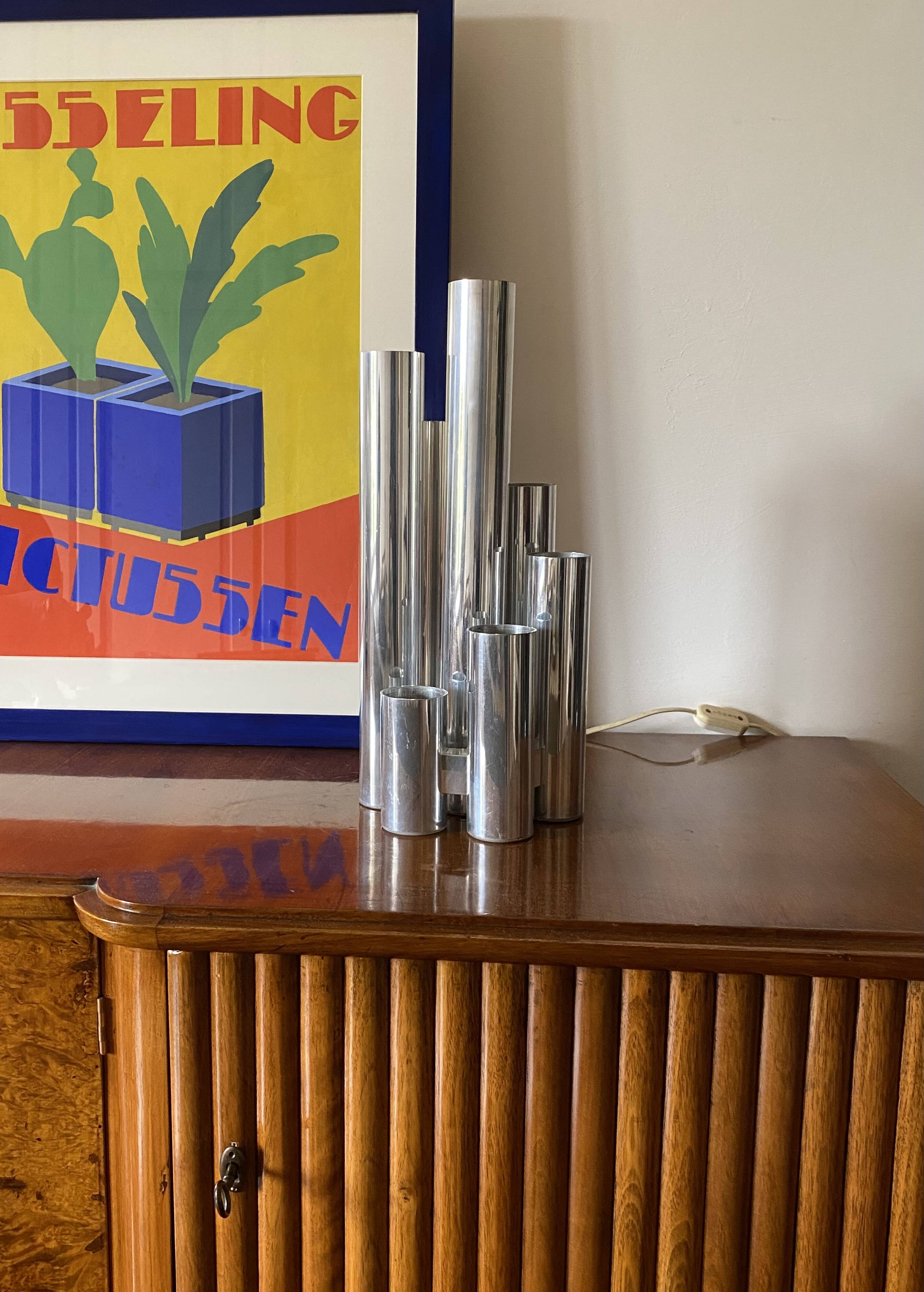 Hollywood regency 6 lights metal table lamp, Italy 1970s