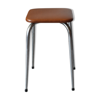 Chromed metal stool and brown skai 70s