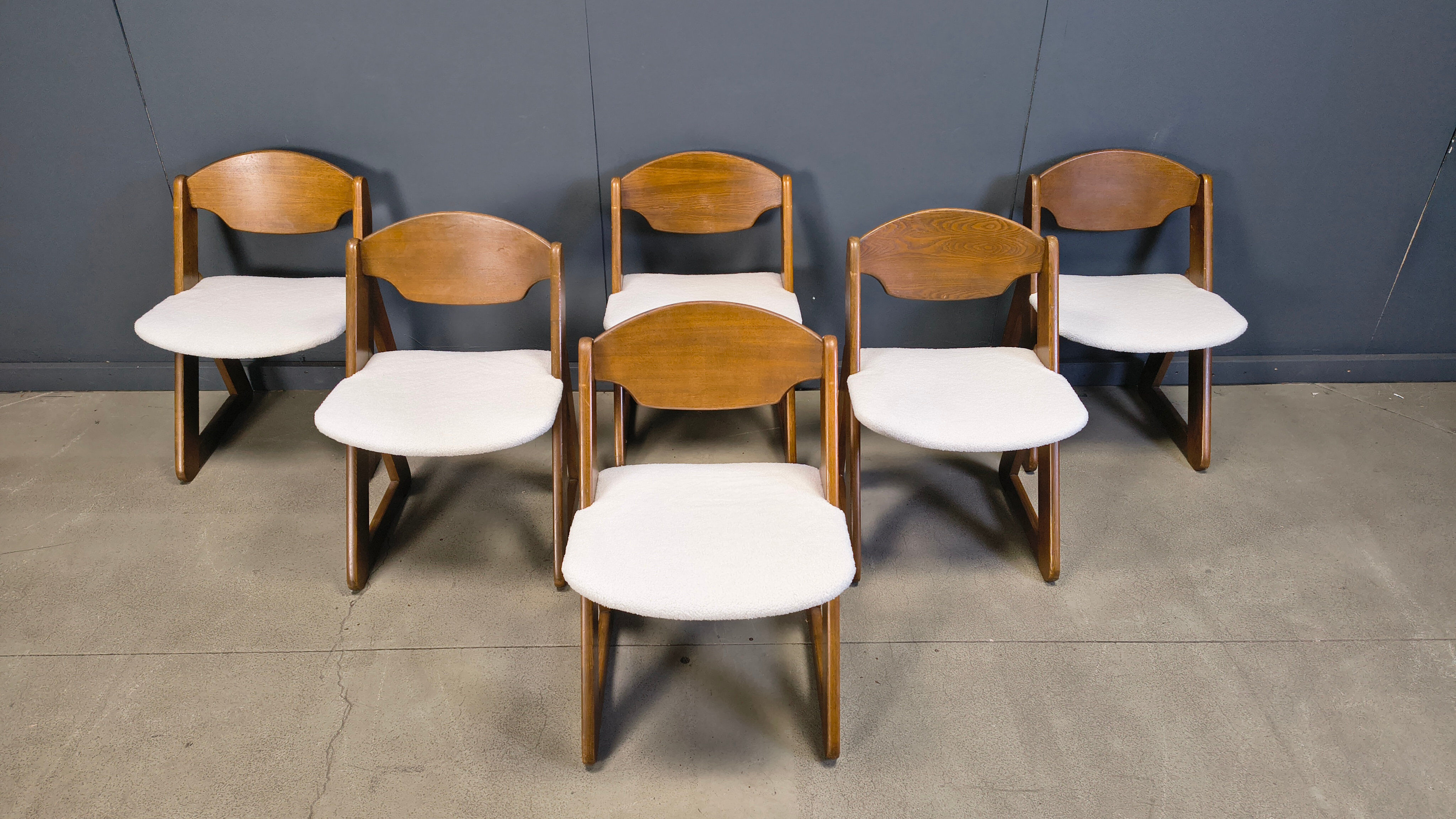 Vintage brutalist dining chairs, set of 6 - 1960s