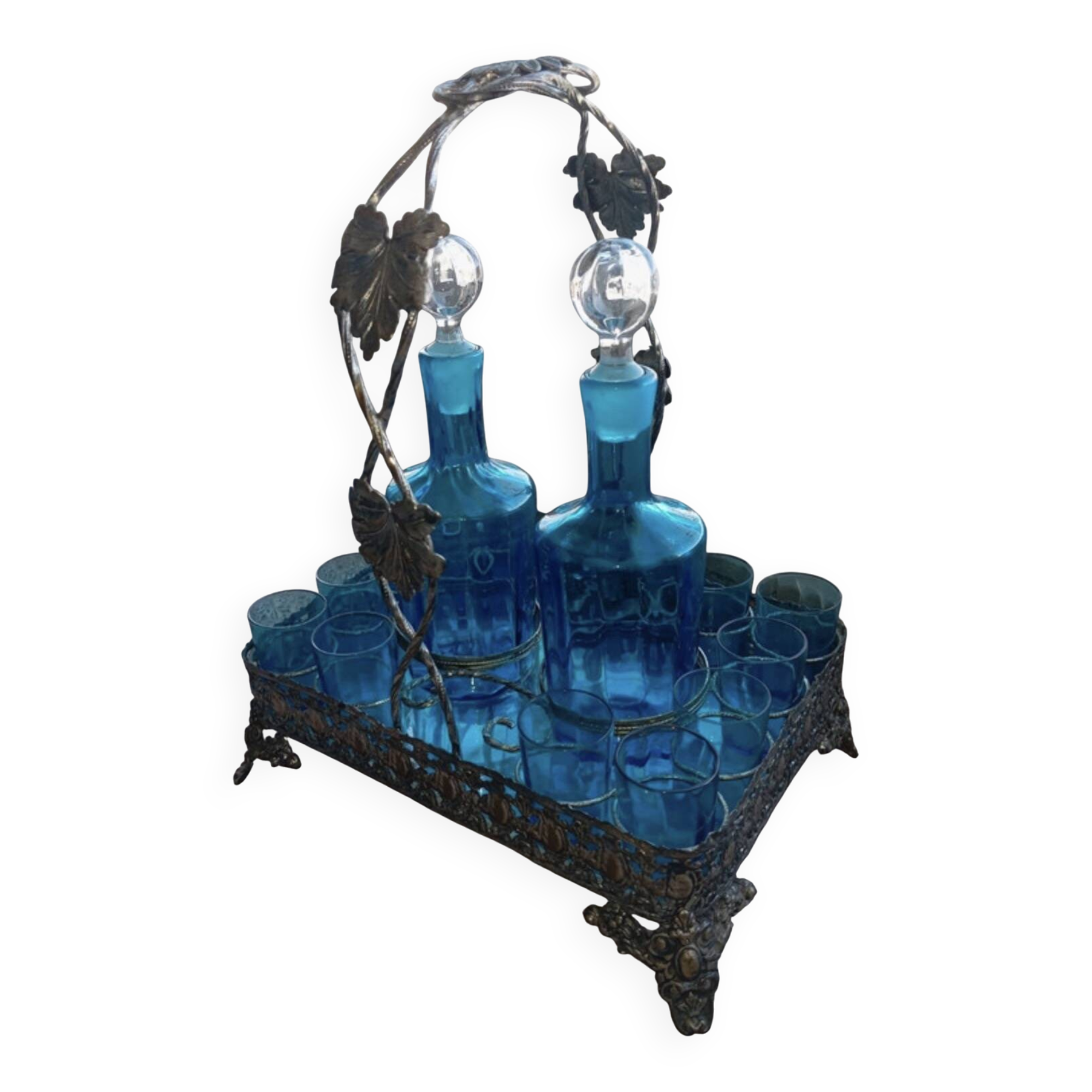 Blue liqueur service with its stand