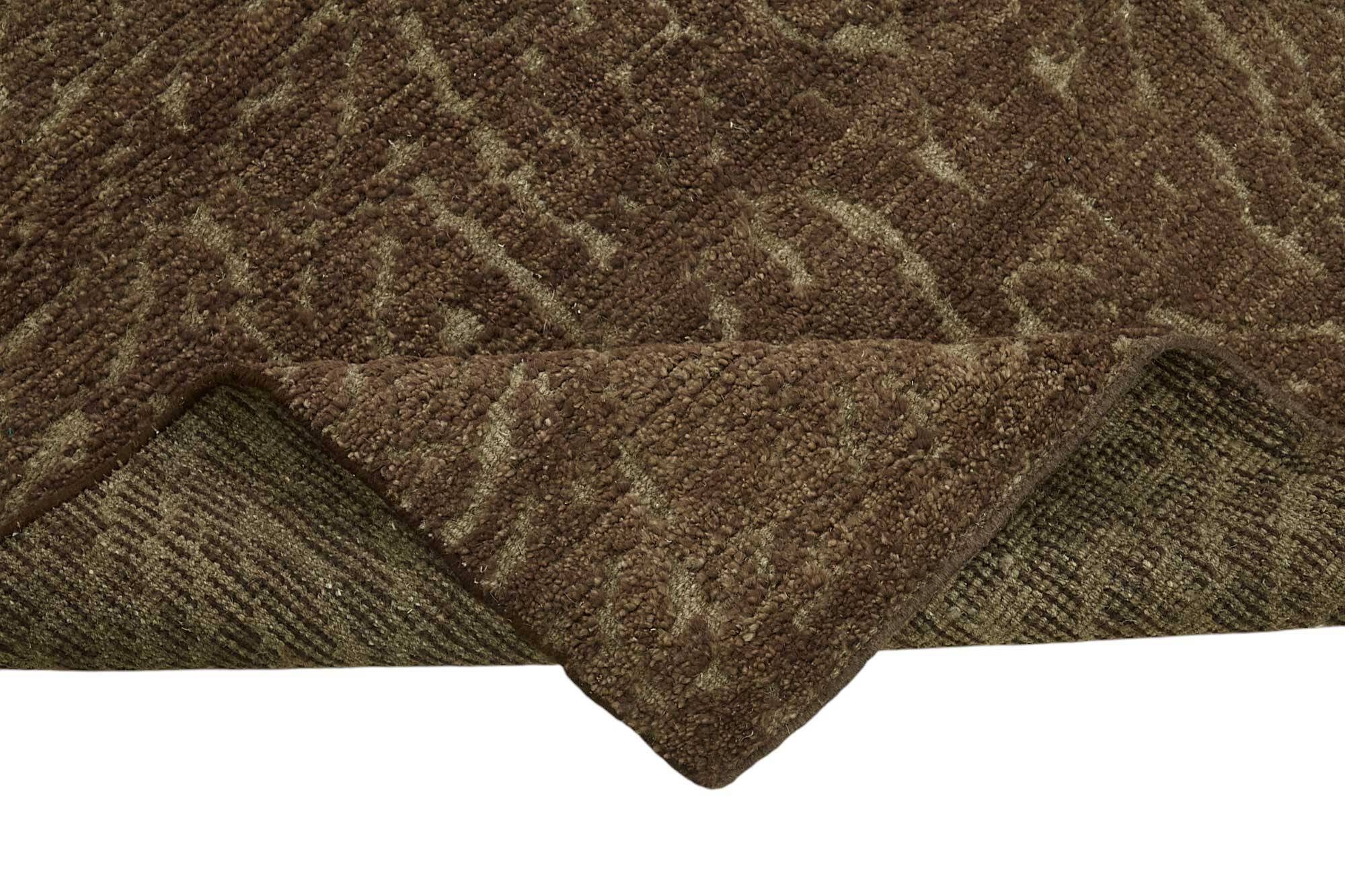 Tapis tribal unique noué à la main en laine brune 244 cm x 309 cm