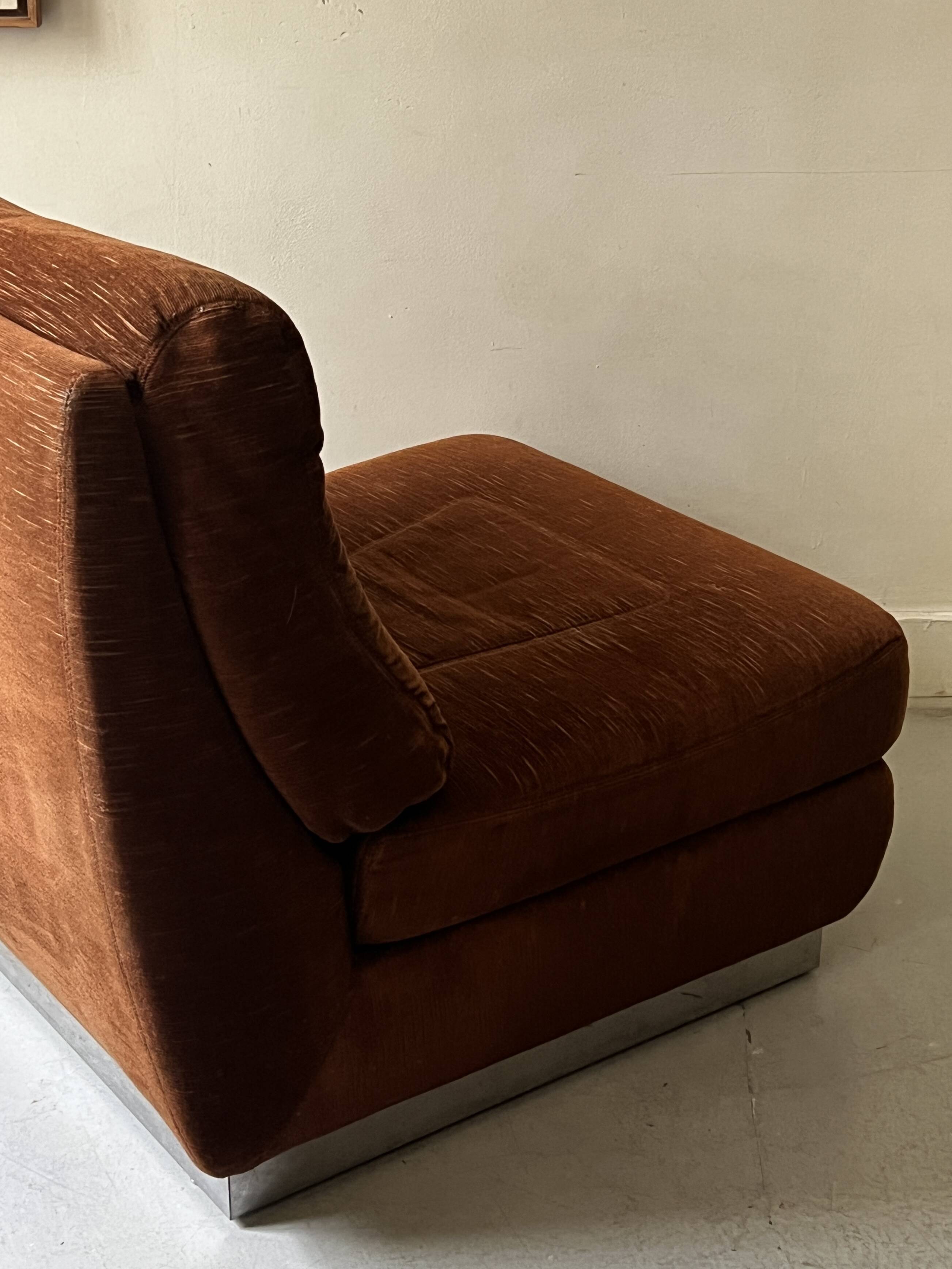 Velvet armchair with chrome metal by J. Charpentier, France, design 1970.