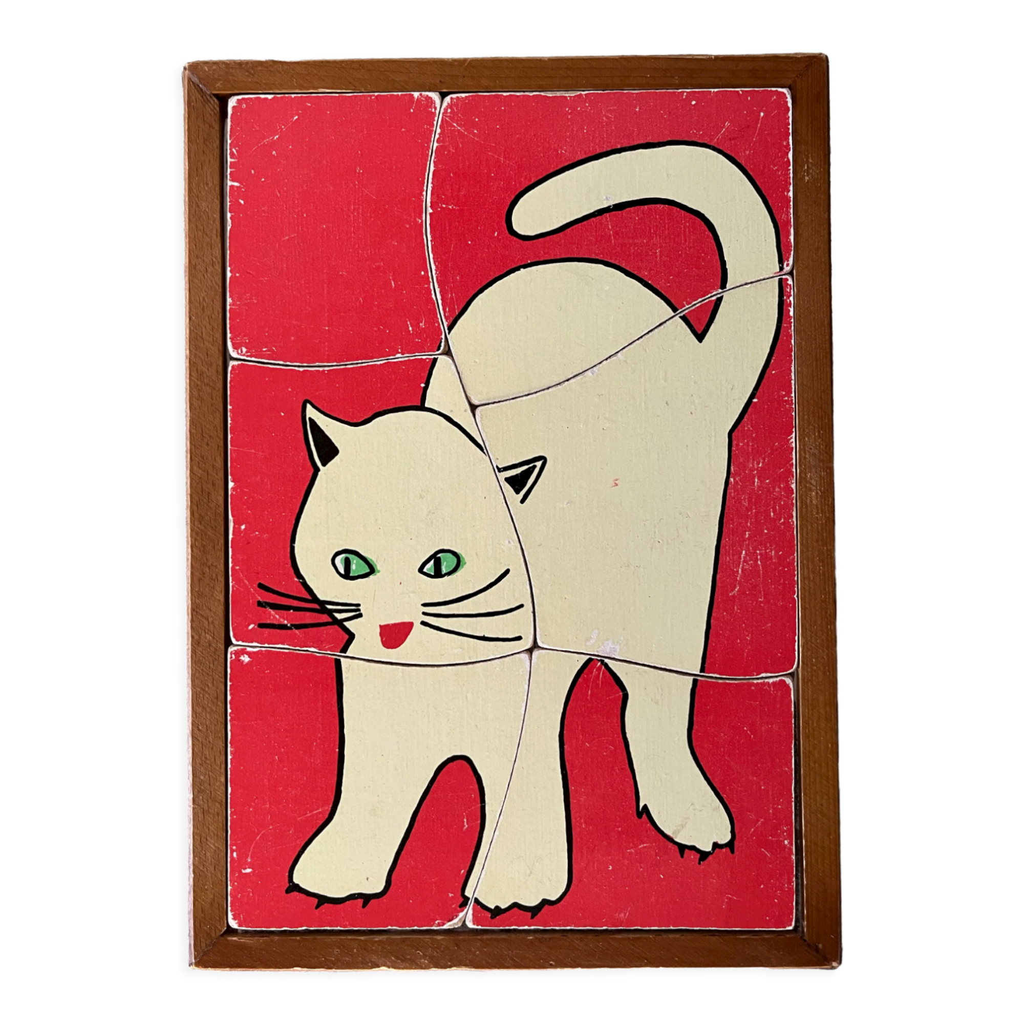 Wooden puzzle frame from the 50s/60s depicting a cat