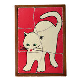 Cadre puzzle en bois des années 50/60 représentant un chat