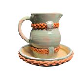 Vintage set of pitcher and saucer, Puisaye stoneware, 20th century