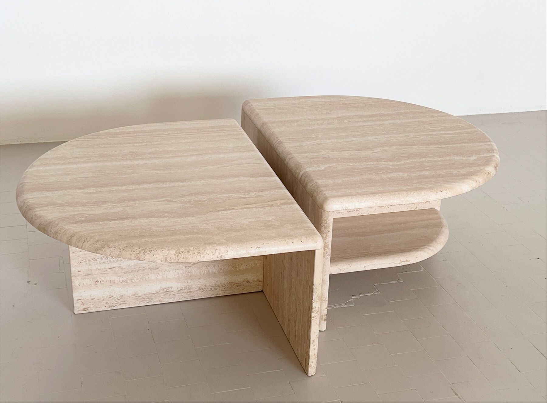 Italian midcentury travertine marble coffee table of two pieces, 1970s