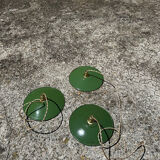 Trio of vintage suspension in green and white enamelled sheet metal indus old farm