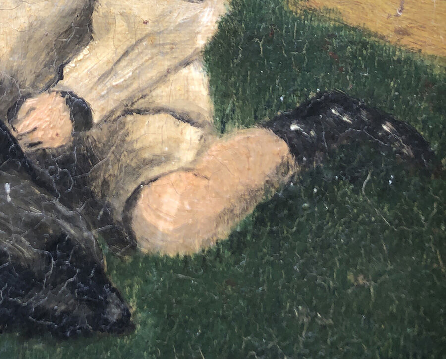 Tableau ancien "La fillette et le chien"