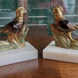 Marble and zinc art bookends - Pheasants