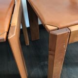 Set of 4 elm chairs and leather, 80s