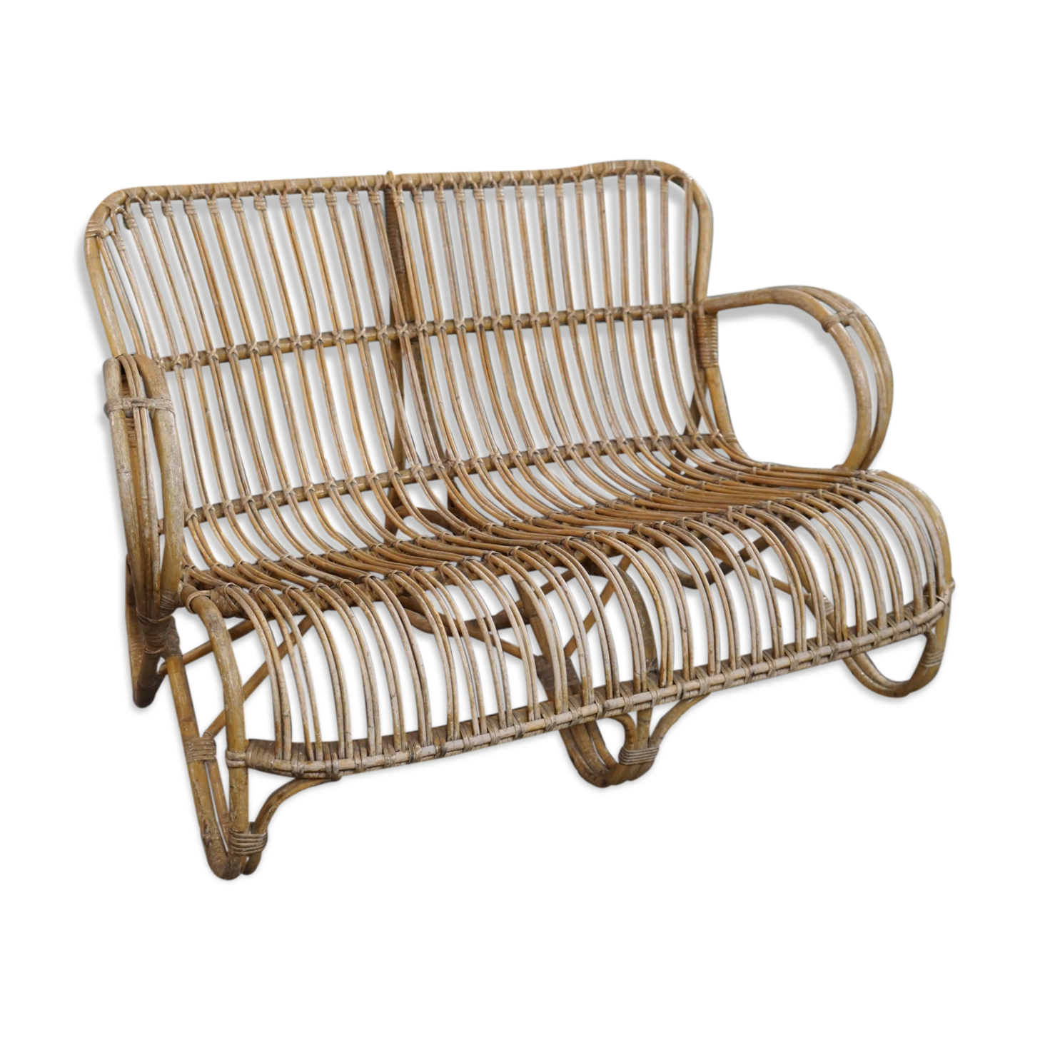 Vintage sofa Belse 8 rattan, 2 seater, Dutch Design, 1950