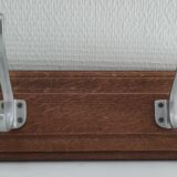 Patinated solid oak coat rack and vintage aluminum hooks