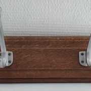 Patinated solid oak coat rack and vintage aluminum hooks
