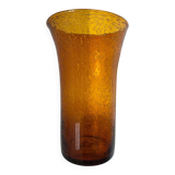 Large amber bubble glass vase from the 60s