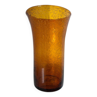 Large amber bubble glass vase from the 60s