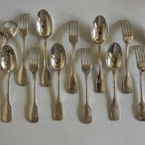 Set de 6 fourchettes, 6 cuillères, 6 petites cuillères modernistes en métal argenté