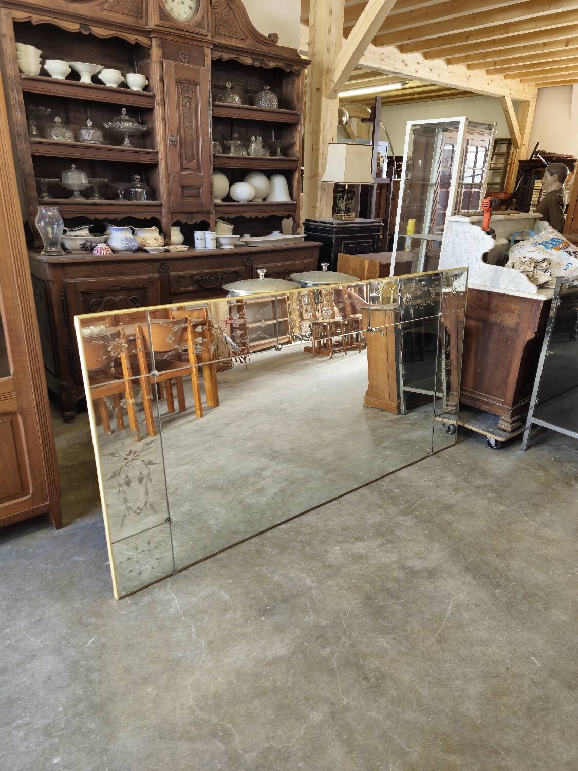 Antique Venetian brasserie mirror in eglomisé glass