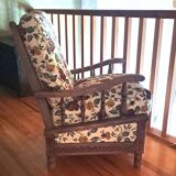 Fabric and wood armchair, comfort, relax, 1950s