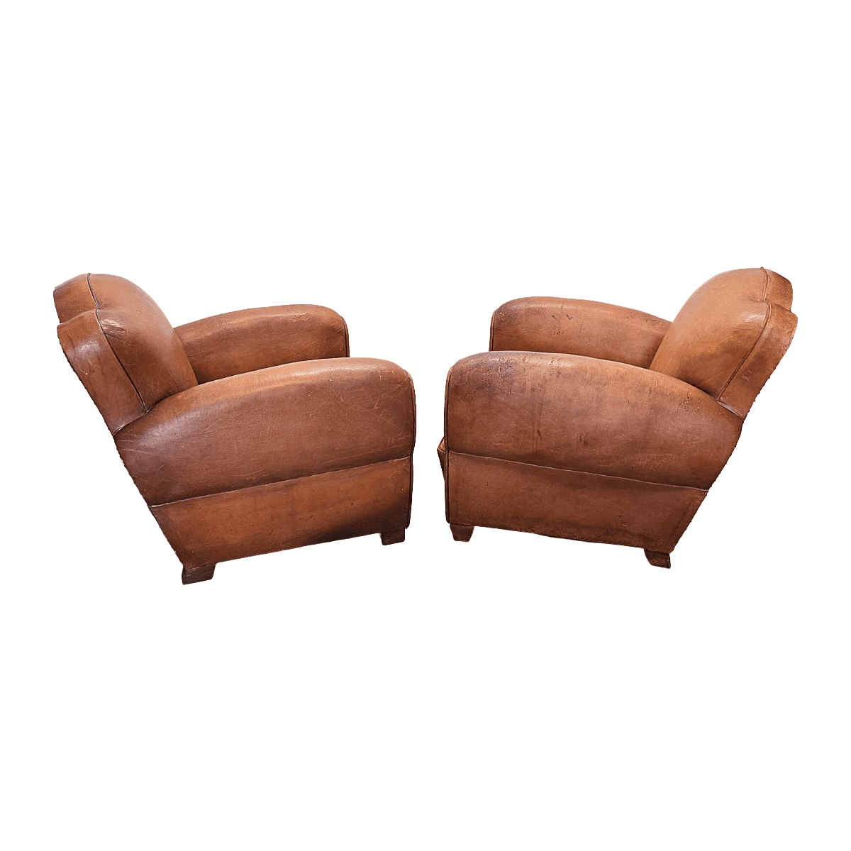 French Art Deco Style Leather Club Armchairs, 1950/60s