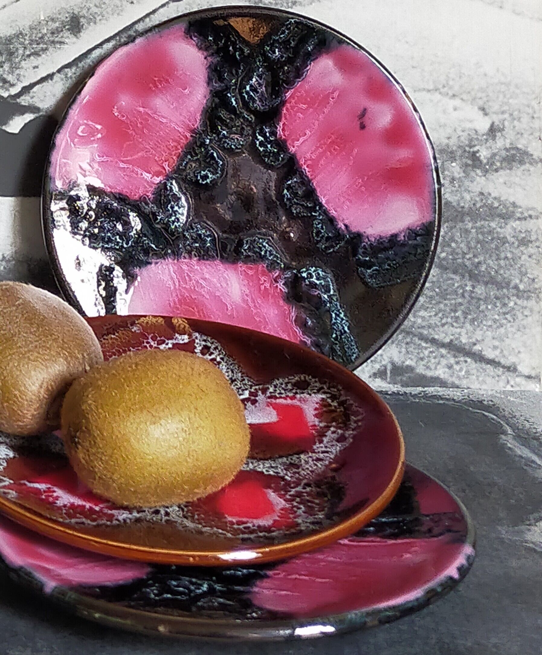 Three ceramic dessert plates from Vallauris 50s