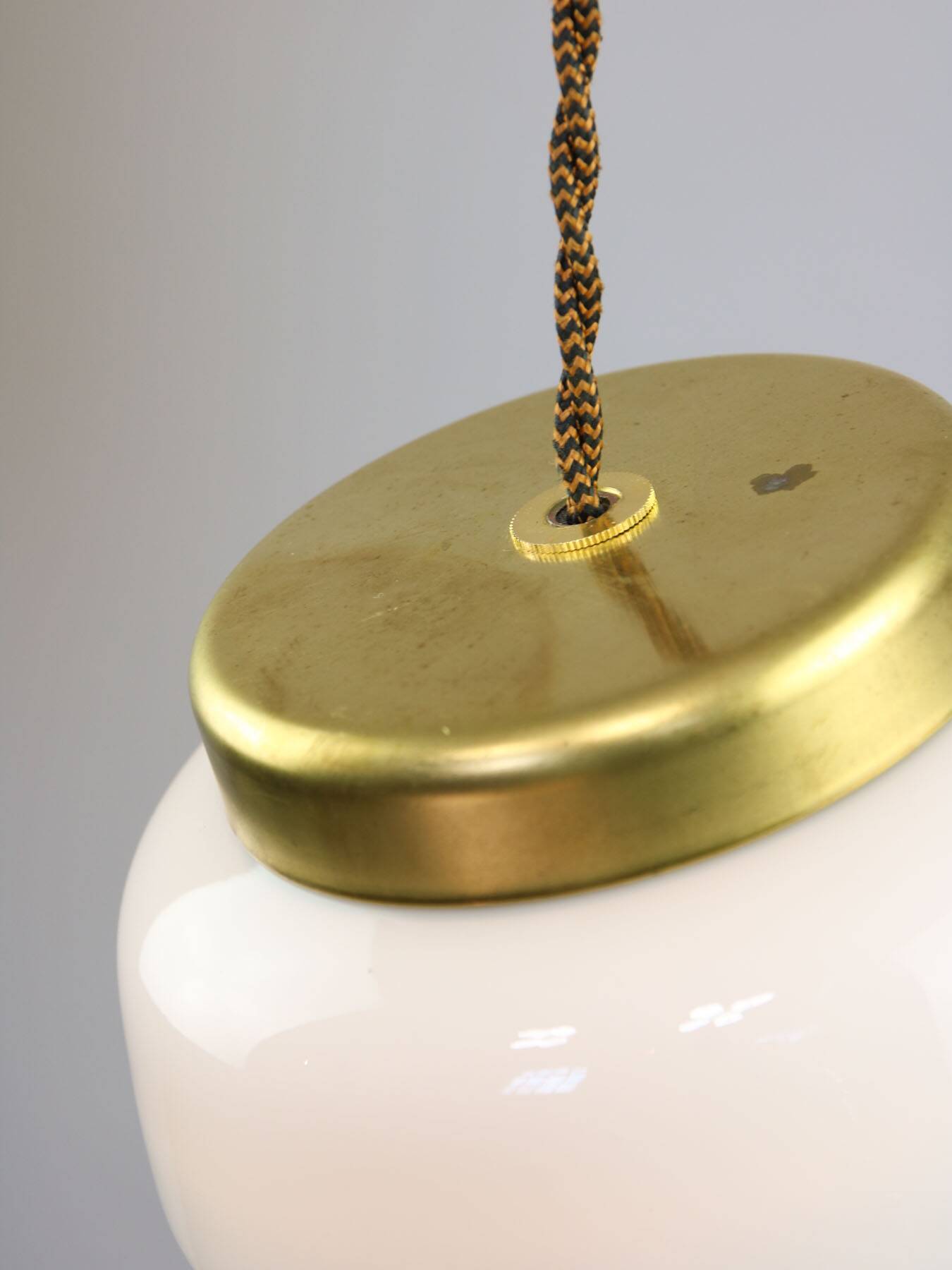 Mid-Century Italian Opaline and Brass Pendant Lamp