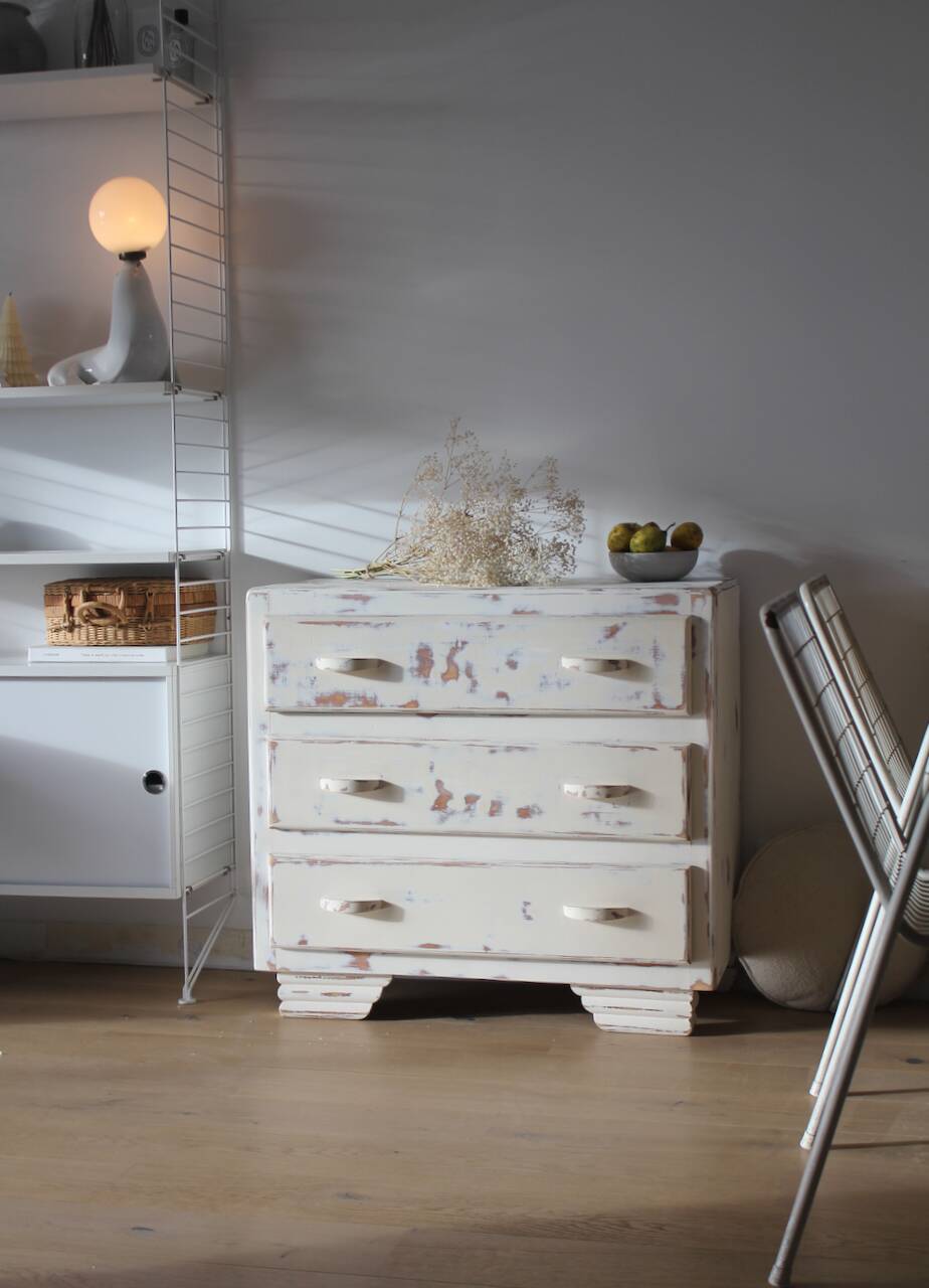 Small patinated art deco chest of drawers