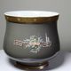 Large antique cache-pot in glazed porcelain, rockwork decoration with a bird, 19th century.