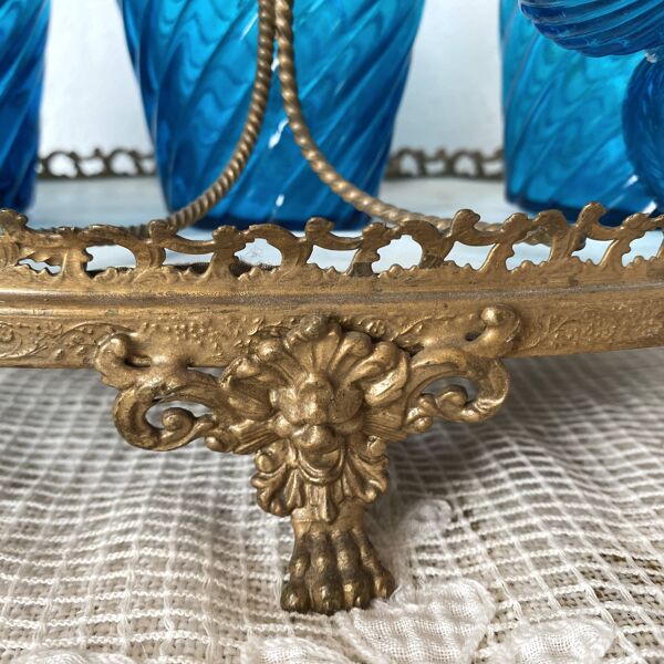 Ancienne cave à liqueur Legras ,carafes et verres, support  pattes de lion