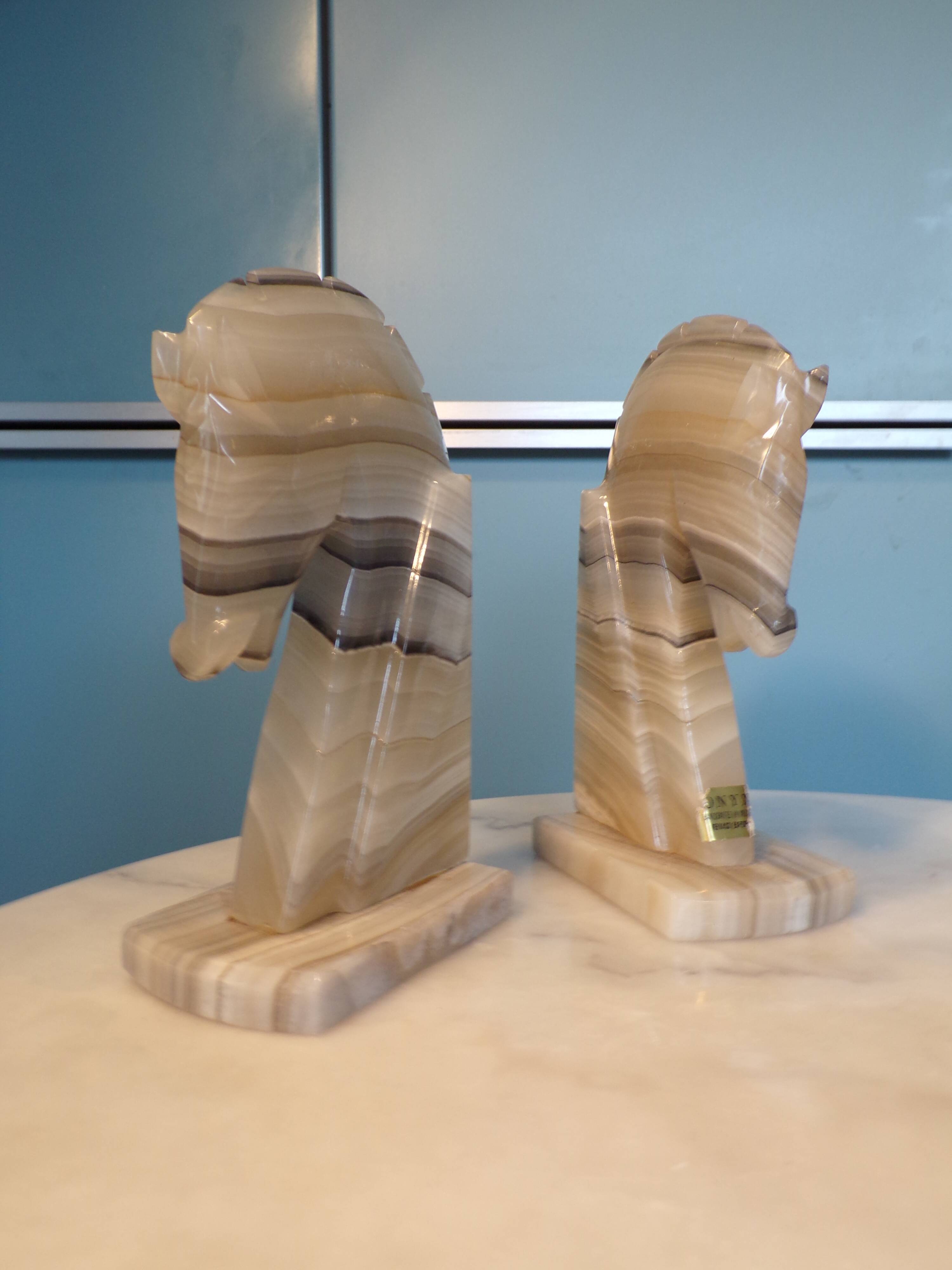 Pair of onyx horse head bookends